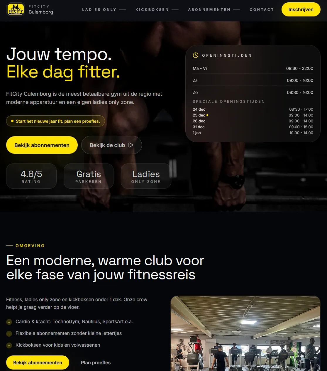 Screenshot van FitCity website