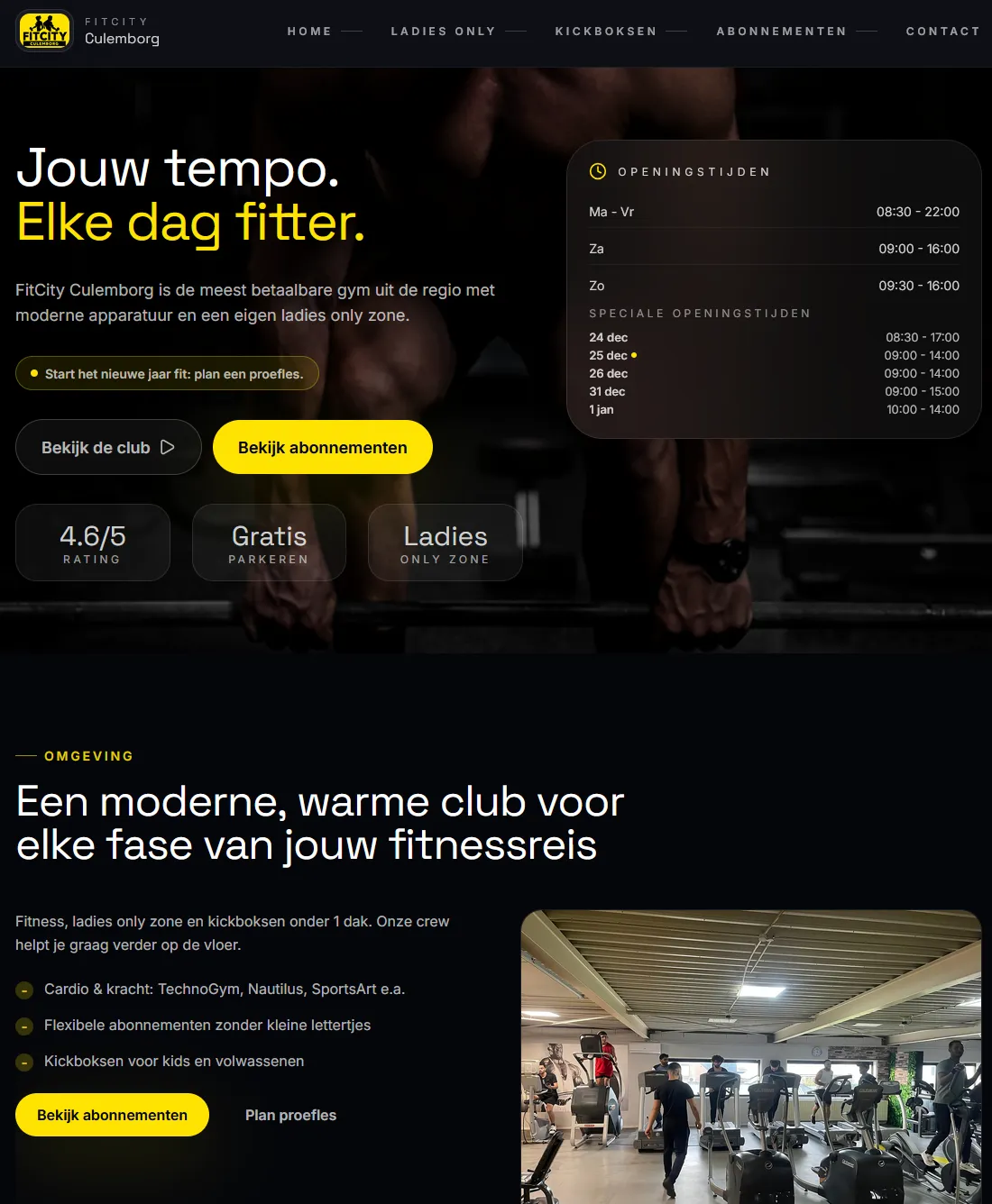 Screenshot van FitCity website